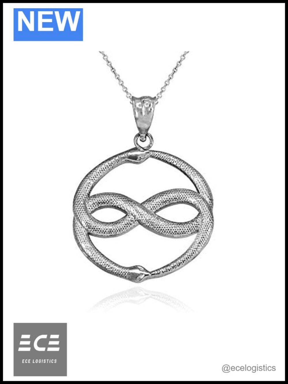 Sterling Silver Double Ouroboros Infinity Snakes Pendant Necklace
